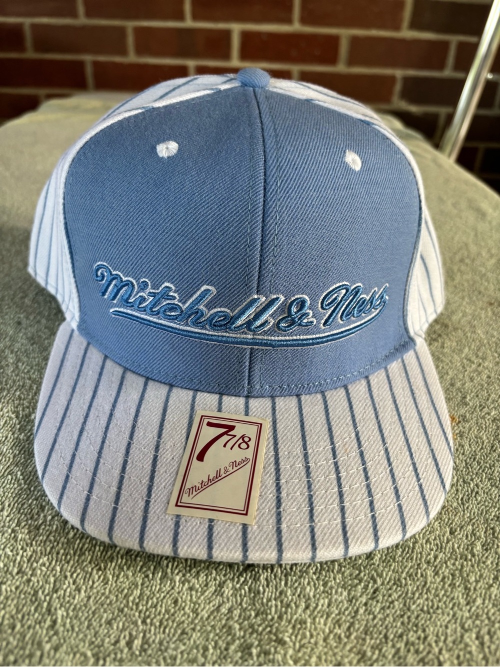 Mitchell & Ness Powder Blue and White Pinstripe Snapback